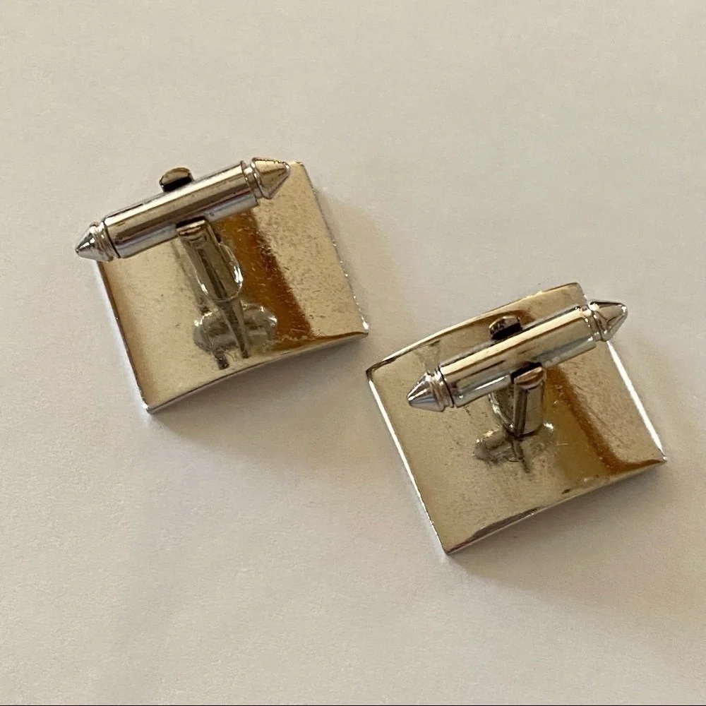 Vintage Silver and Black Enamel Curved Square Cufflinks